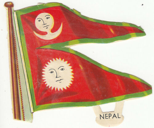 Black and white photograph of early 20th-century Nepal flag displayed vertically.
