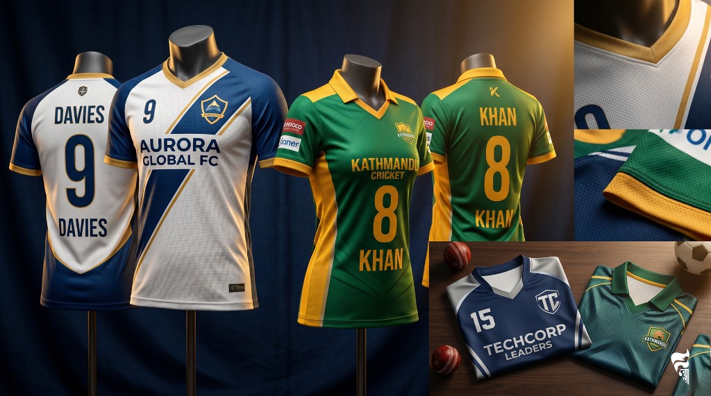 Custom jersey printing with names, numbers, and team branding.
